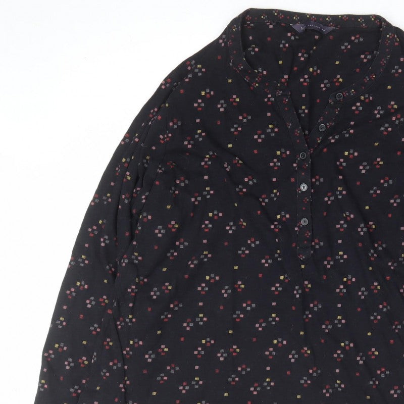 Marks and Spencer Women Black UK 20 Geometric V-Neck Button Blouse