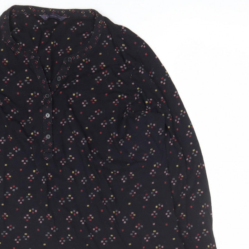 Marks and Spencer Women Black UK 20 Geometric V-Neck Button Blouse