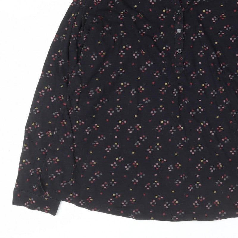 Marks and Spencer Women Black UK 20 Geometric V-Neck Button Blouse