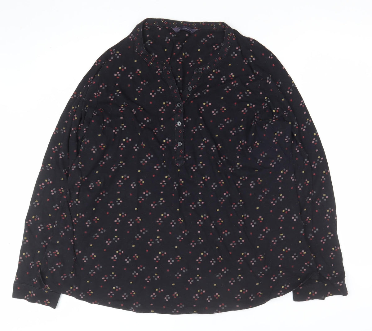 Marks and Spencer Women Black UK 20 Geometric V-Neck Button Blouse