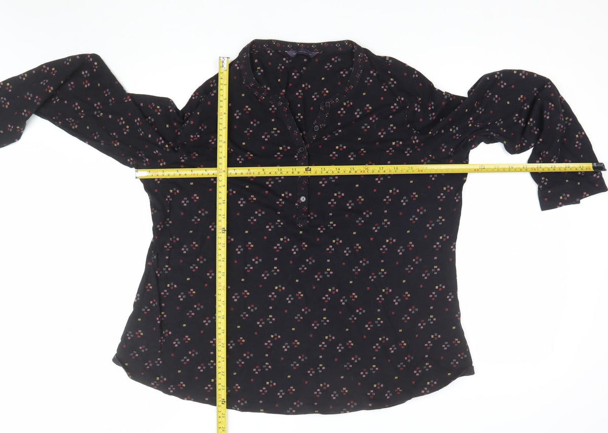 Marks and Spencer Women Black UK 20 Geometric V-Neck Button Blouse