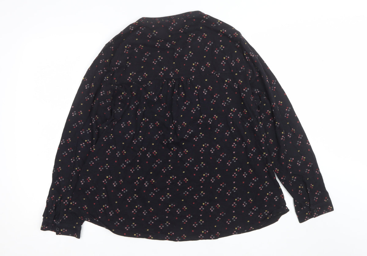 Marks and Spencer Women Black UK 20 Geometric V-Neck Button Blouse