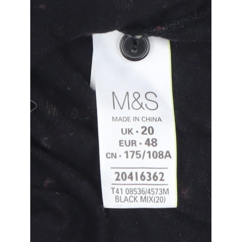 Marks and Spencer Women Black UK 20 Geometric V-Neck Button Blouse
