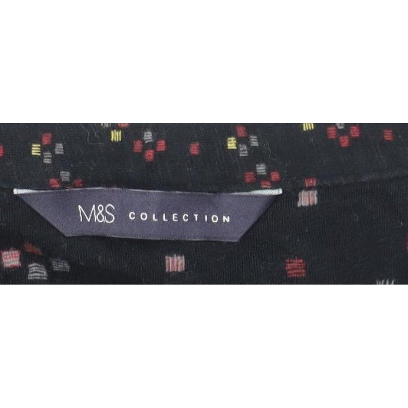 Marks and Spencer Women Black UK 20 Geometric V-Neck Button Blouse