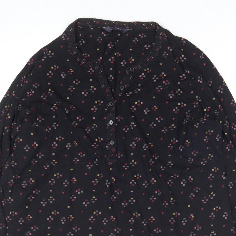 Marks and Spencer Women Black UK 20 Geometric V-Neck Button Blouse