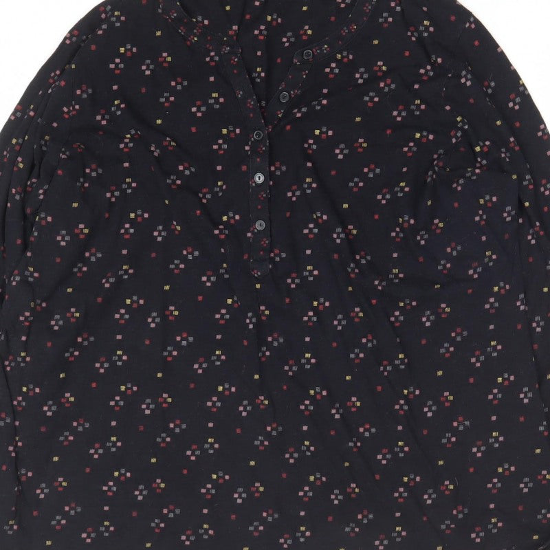 Marks and Spencer Women Black UK 20 Geometric V-Neck Button Blouse