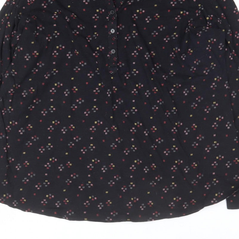Marks and Spencer Women Black UK 20 Geometric V-Neck Button Blouse