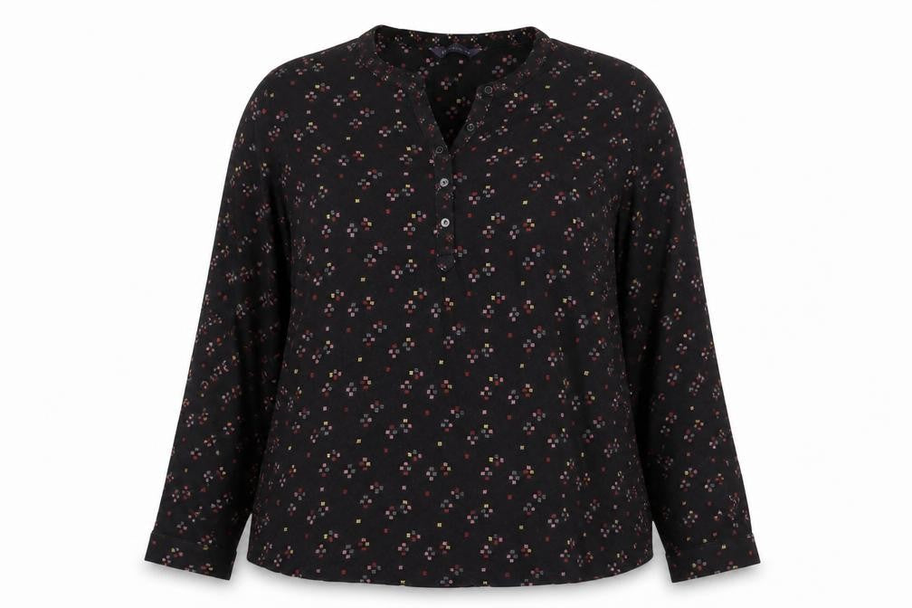 Marks and Spencer Women Black UK 20 Geometric V-Neck Button Blouse