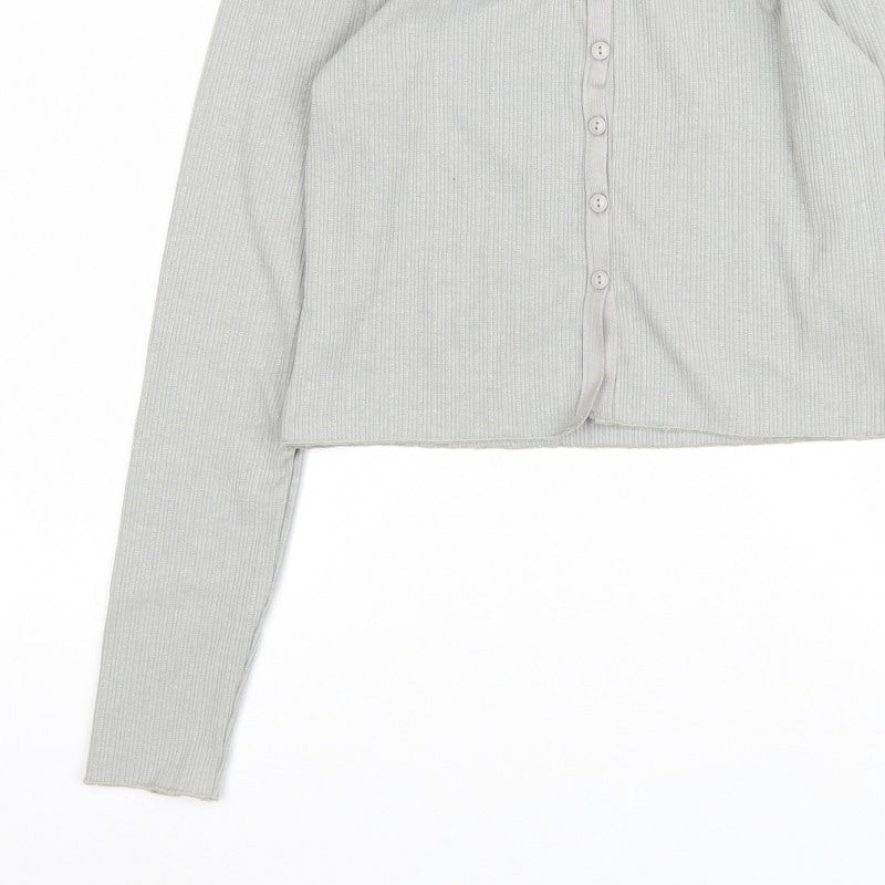 Brave Soul Women Grey M Ribbed Button Cardigan Long Sleeve