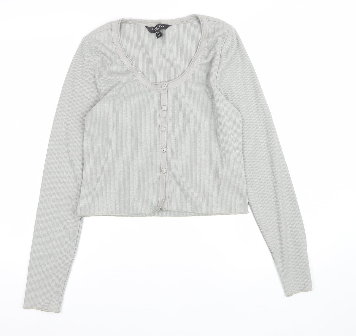 Brave Soul Women Grey M Ribbed Button Cardigan Long Sleeve