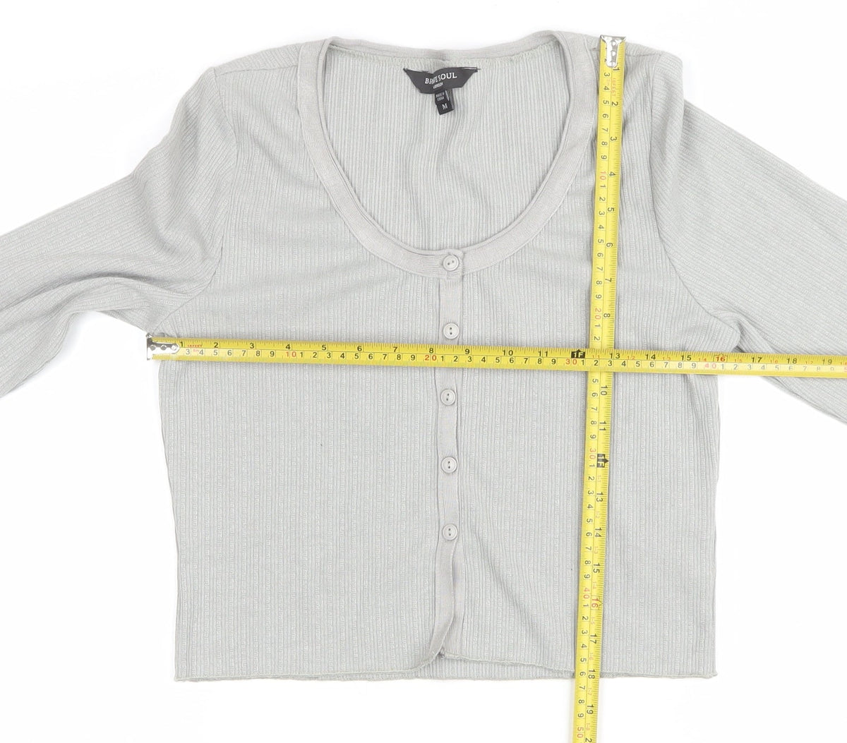 Brave Soul Women Grey M Ribbed Button Cardigan Long Sleeve