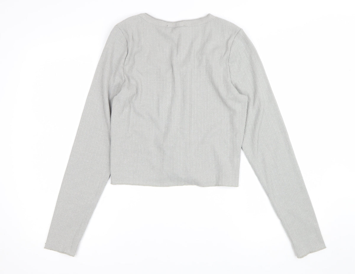 Brave Soul Women Grey M Ribbed Button Cardigan Long Sleeve