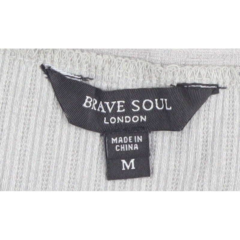 Brave Soul Women Grey M Ribbed Button Cardigan Long Sleeve