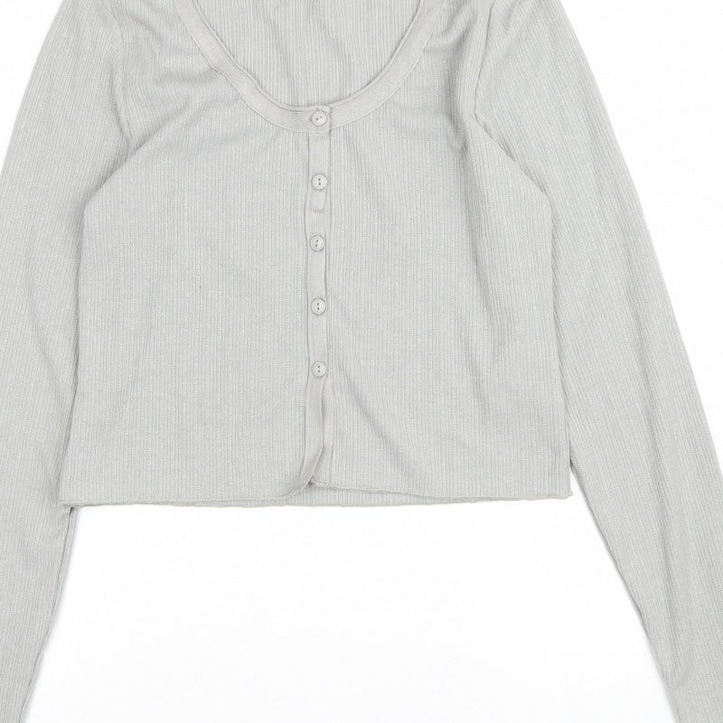 Brave Soul Women Grey M Ribbed Button Cardigan Long Sleeve