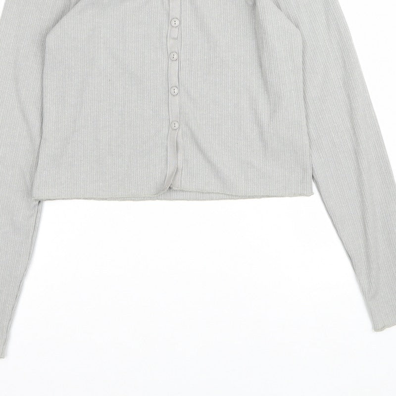 Brave Soul Women Grey M Ribbed Button Cardigan Long Sleeve