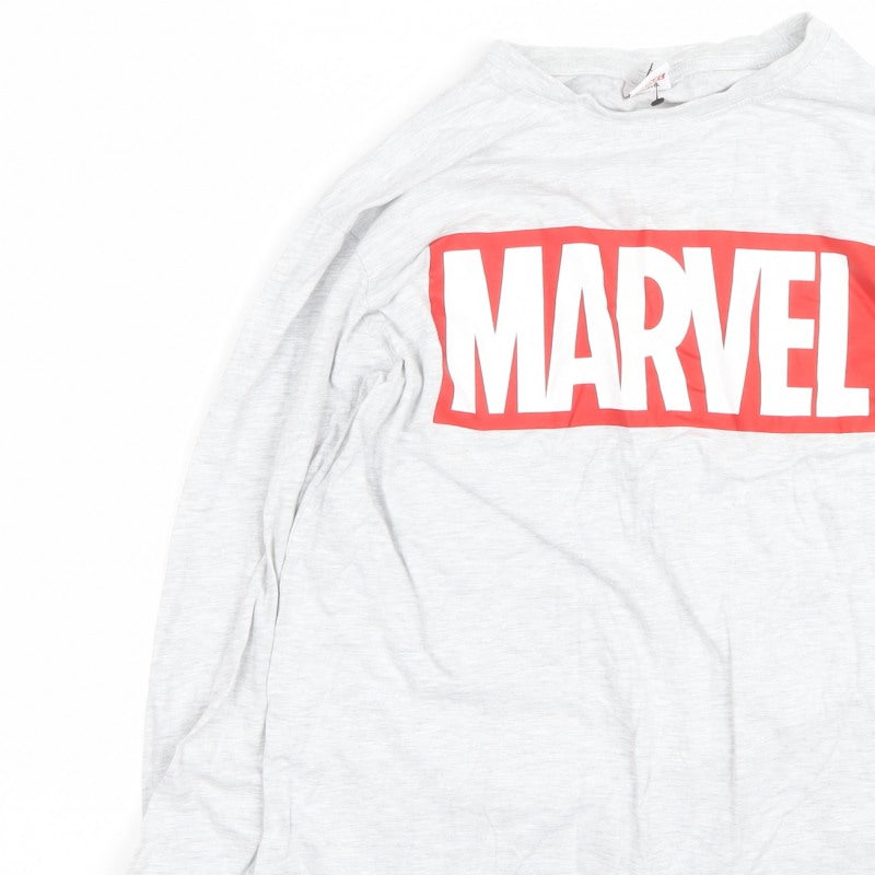 Marvel Men’s Grey Long Sleeve Pyjama Top Size S Logo Graphic