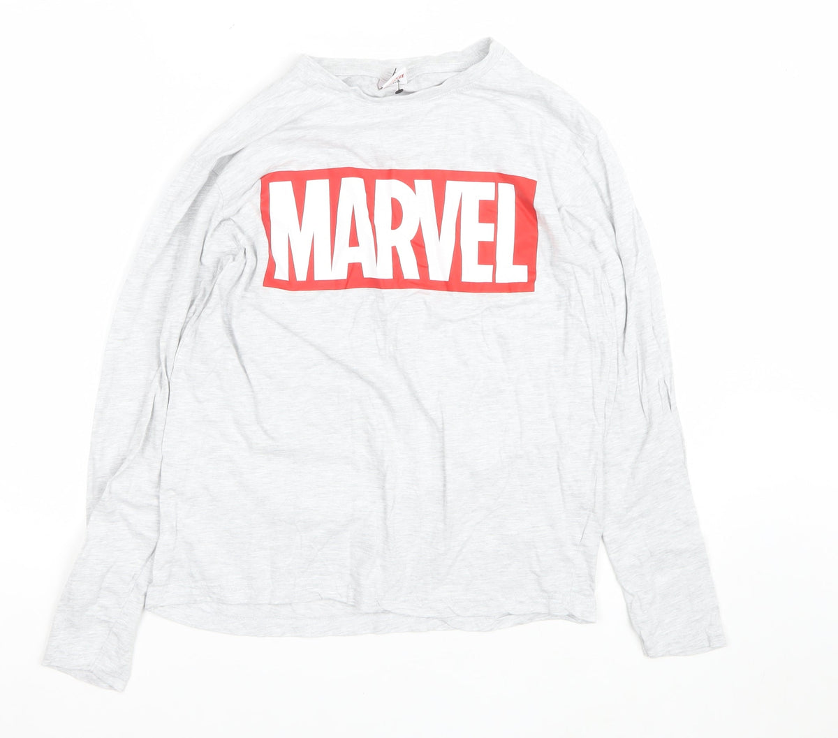 Marvel Men’s Grey Long Sleeve Pyjama Top Size S Logo Graphic