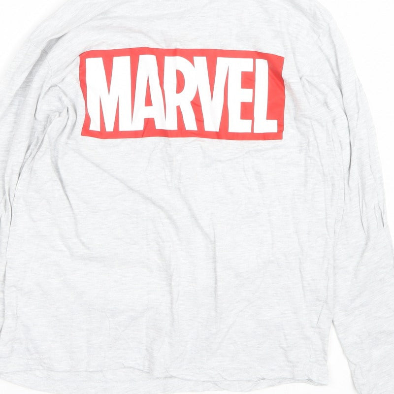Marvel Men’s Grey Long Sleeve Pyjama Top Size S Logo Graphic