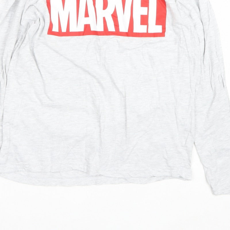 Marvel Men’s Grey Long Sleeve Pyjama Top Size S Logo Graphic