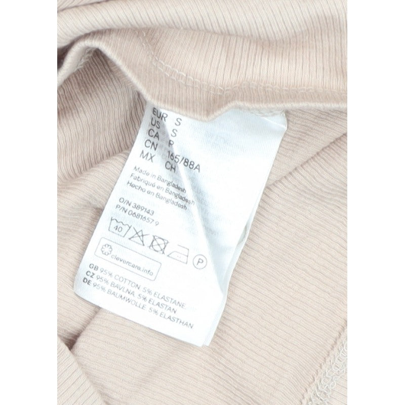 H&M Women Beige S Ribbed Long Sleeve Henley T-Shirt