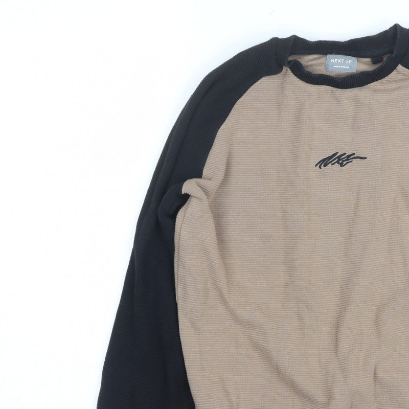 Next Boys Beige Black 10 Years Pullover Sweatshirt Logo Colourblock