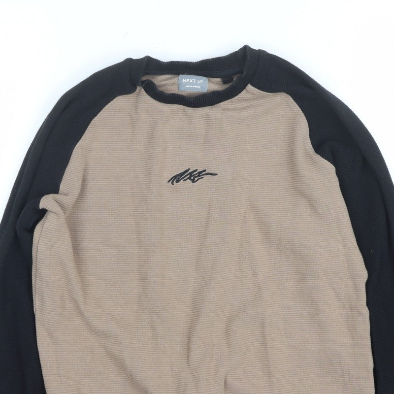 Next Boys Beige Black 10 Years Pullover Sweatshirt Logo Colourblock