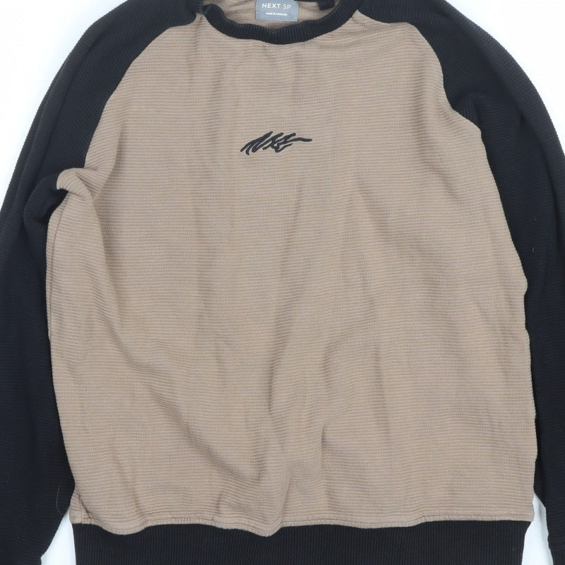 Next Boys Beige Black 10 Years Pullover Sweatshirt Logo Colourblock