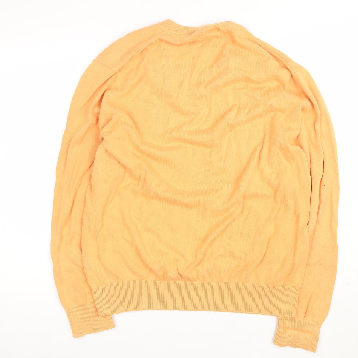 Jeff Banks Men Orange XL V-Neck Pure Cotton Logo Jumper Pullover