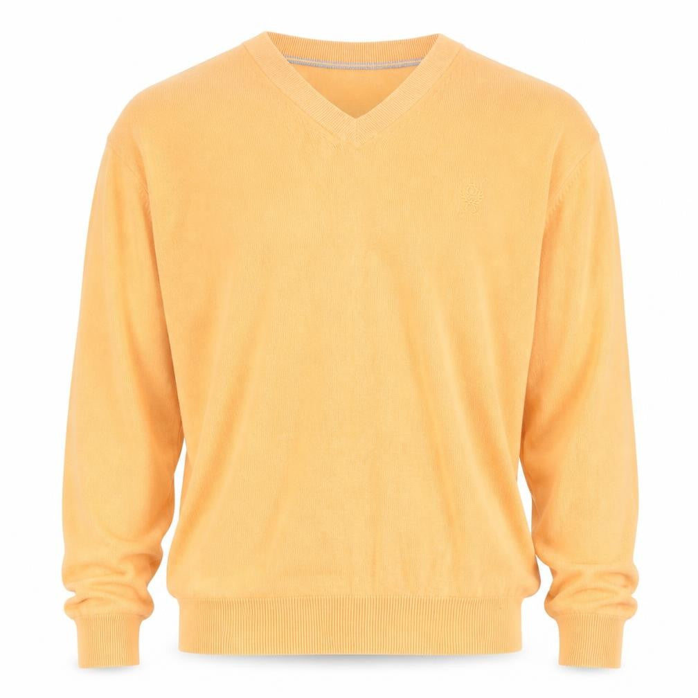 Jeff Banks Men Orange XL V-Neck Pure Cotton Logo Jumper Pullover