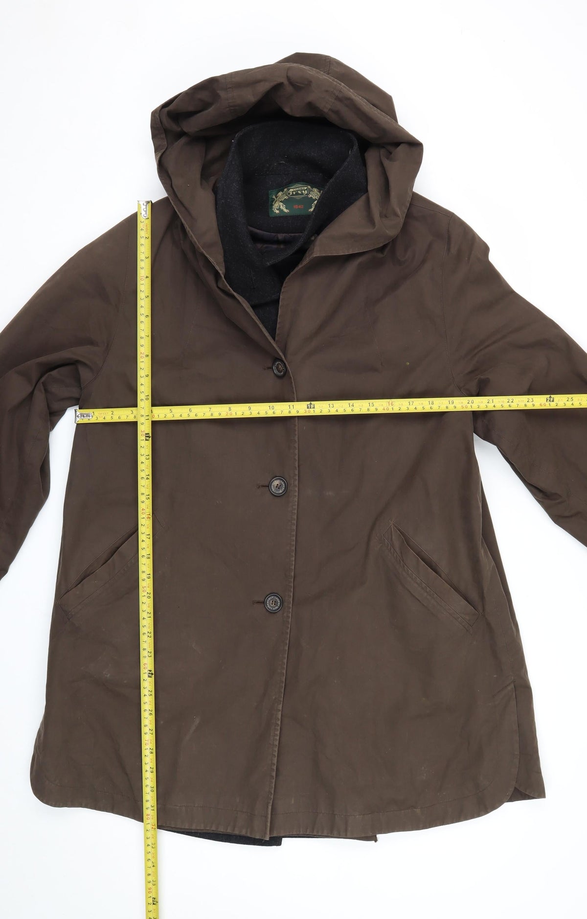 Loden Frey Men's Brown Size 52 Hooded Parka Coat Lined Button Winter