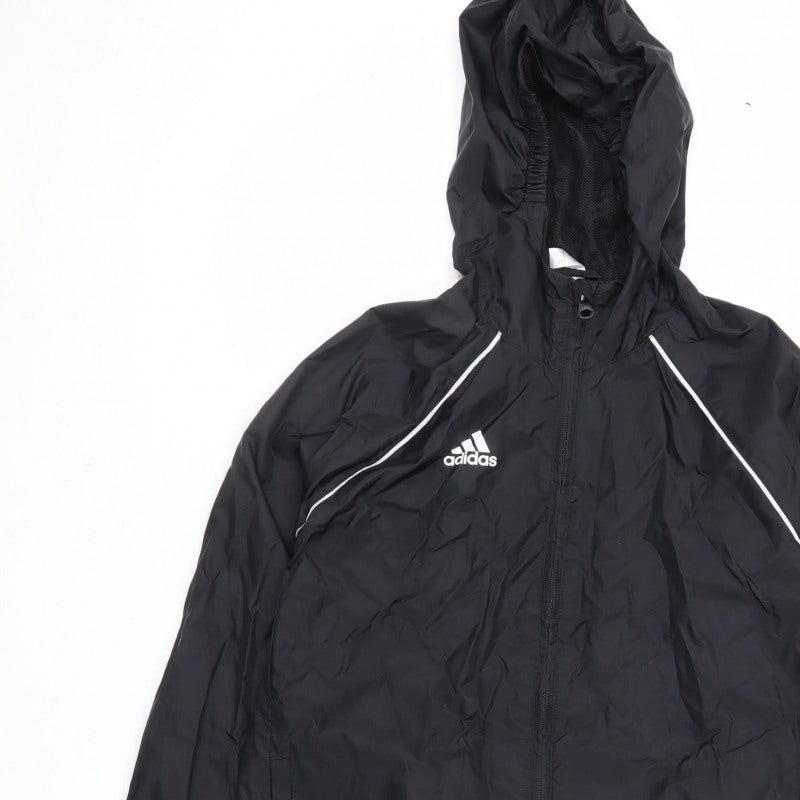 adidas Boys Black 11-12 Years Hooded Windbreaker Jacket Mesh Lined