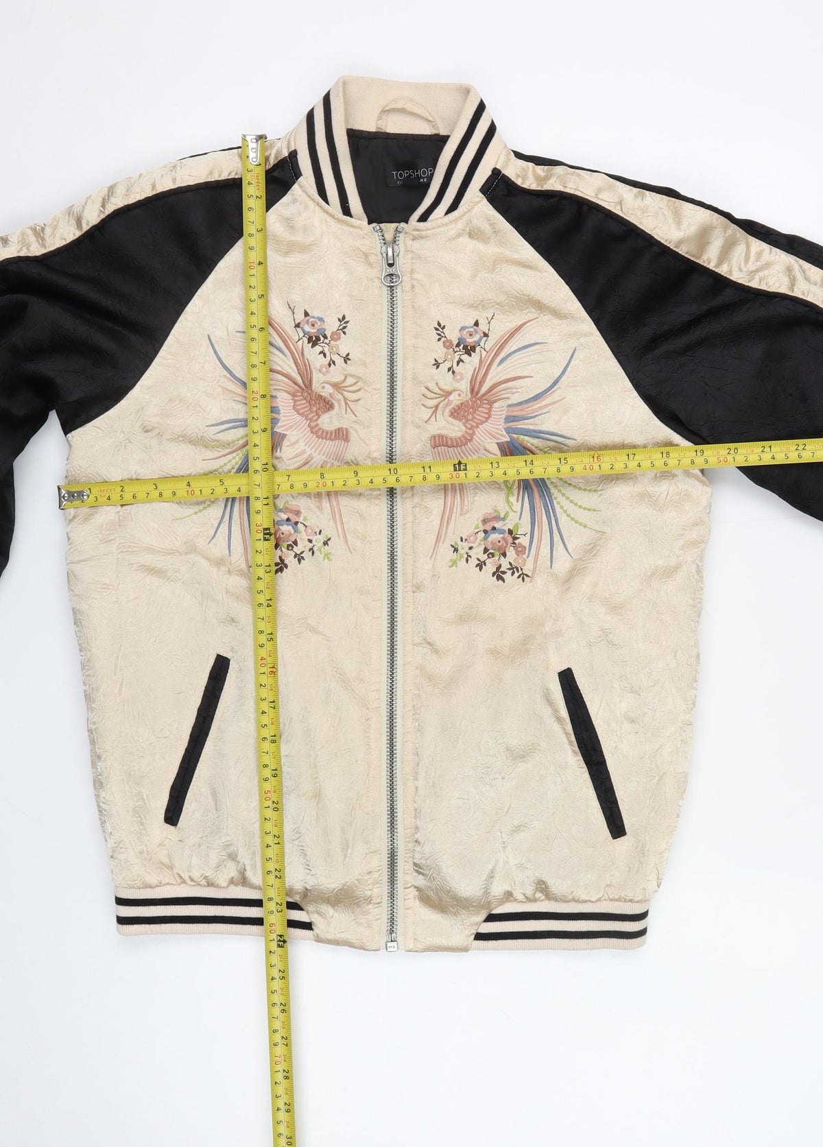 Topshop Women’s Beige & Black Crane Floral Bomber Jacket UK 8