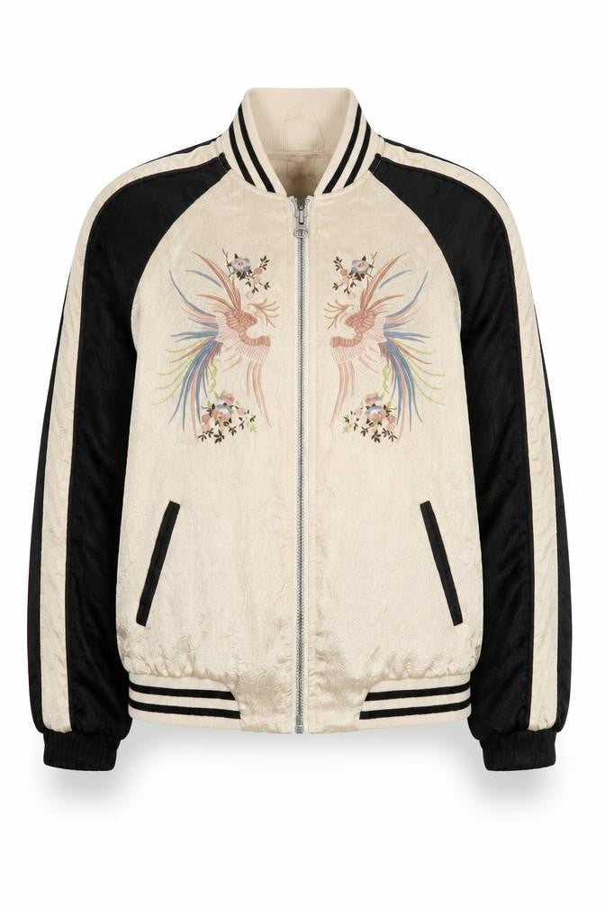 Topshop Women’s Beige & Black Crane Floral Bomber Jacket UK 8