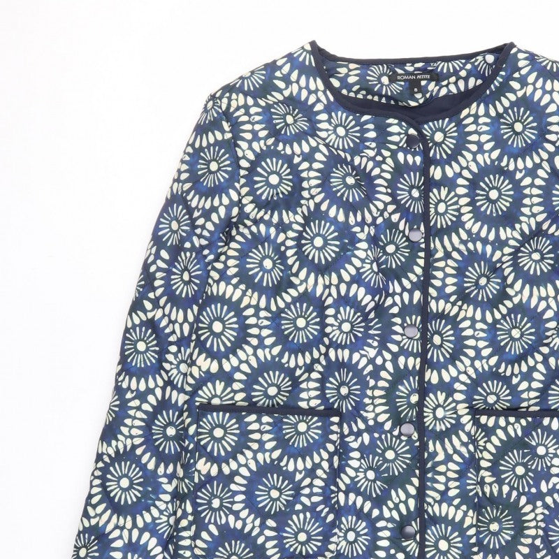 Roman Petite Women’s Blue Floral Padded Jacket UK 8 Collarless