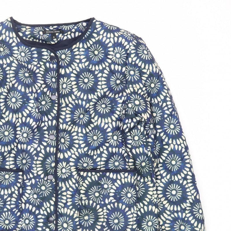 Roman Petite Women’s Blue Floral Padded Jacket UK 8 Collarless