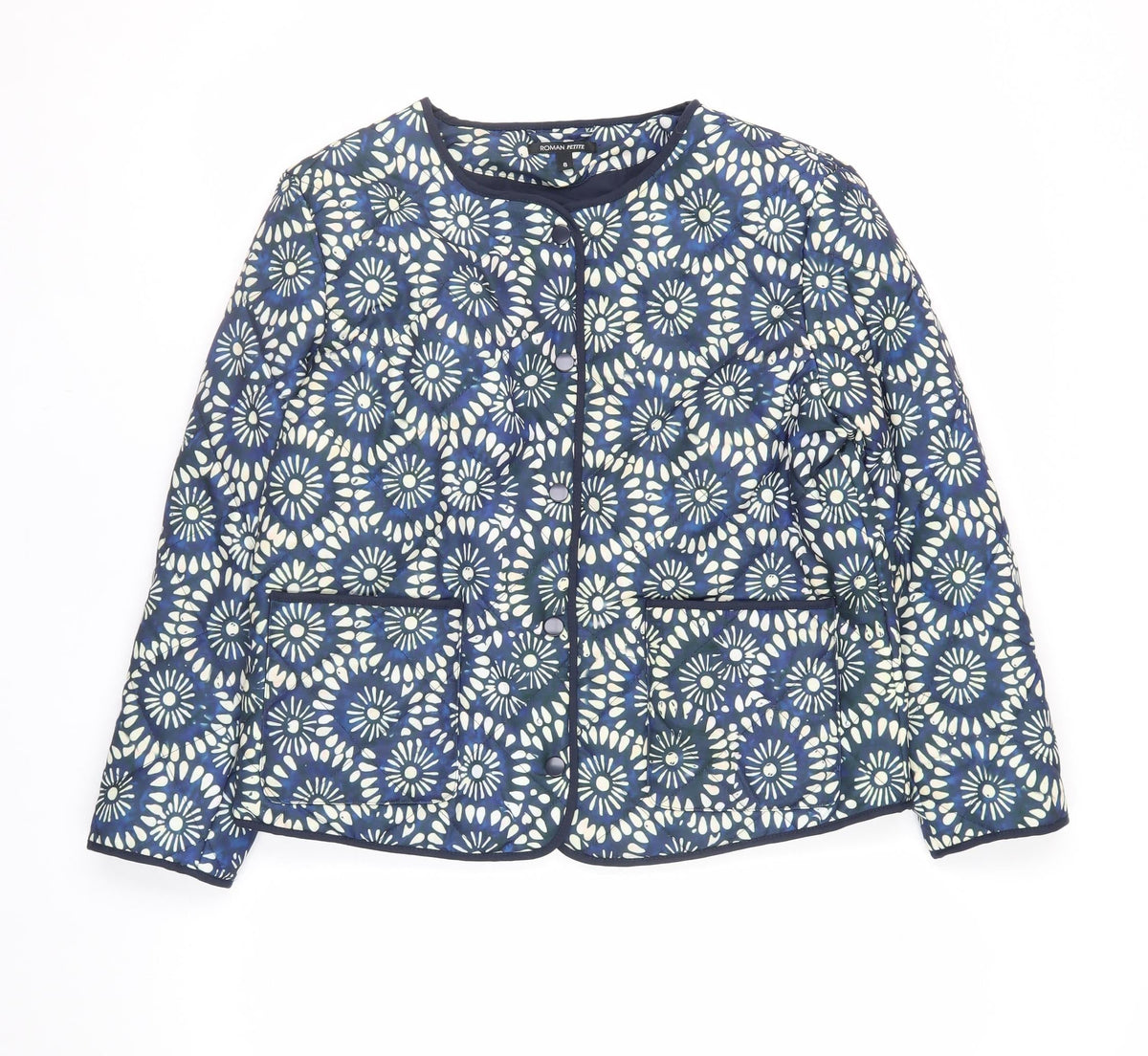 Roman Petite Women’s Blue Floral Padded Jacket UK 8 Collarless