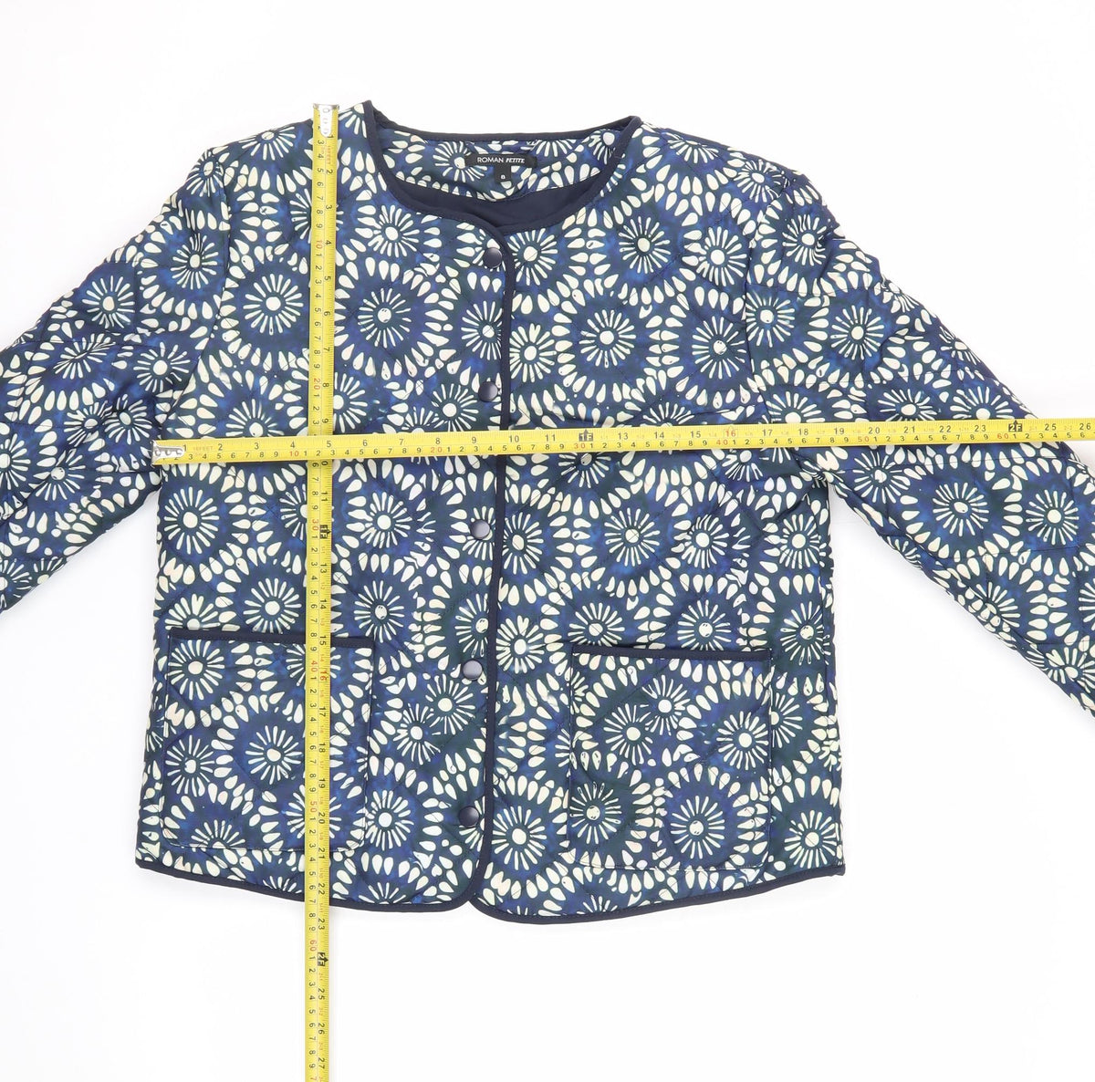 Roman Petite Women’s Blue Floral Padded Jacket UK 8 Collarless