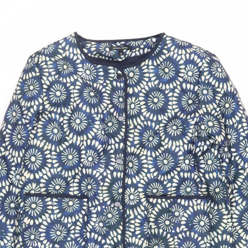 Roman Petite Women’s Blue Floral Padded Jacket UK 8 Collarless