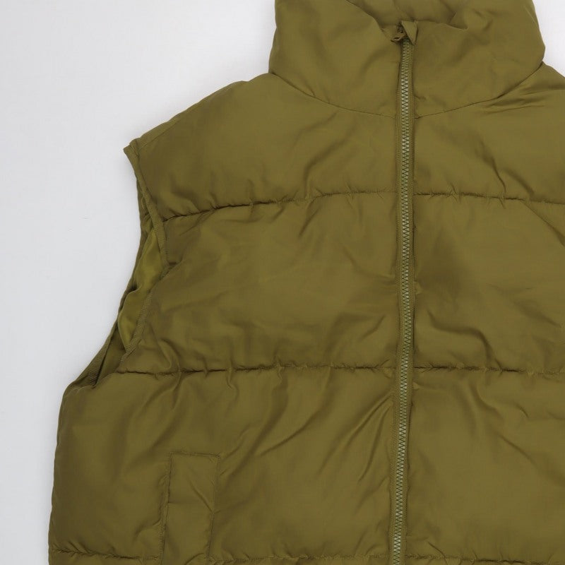 H&M Men's Green L Puffer Gilet Quilted Full Zip Bodywarmer