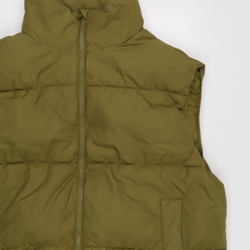 H&M Men's Green L Puffer Gilet Quilted Full Zip Bodywarmer