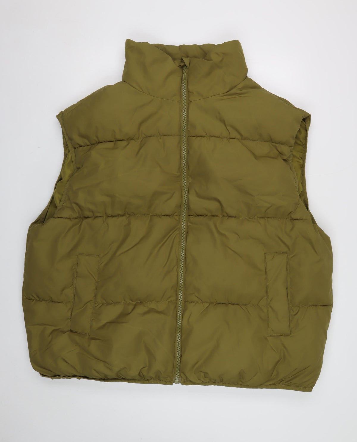 H&M Men's Green L Puffer Gilet Quilted Full Zip Bodywarmer
