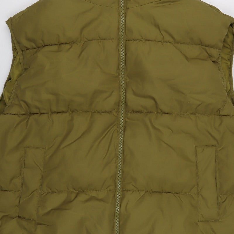 H&M Men's Green L Puffer Gilet Quilted Full Zip Bodywarmer