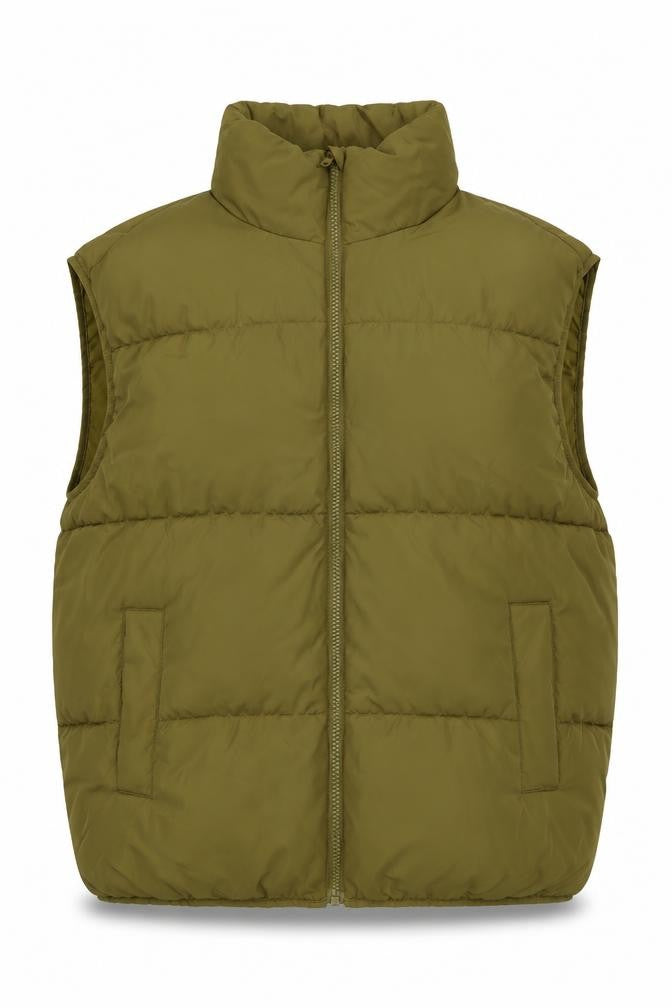 H&M Men's Green L Puffer Gilet Quilted Full Zip Bodywarmer