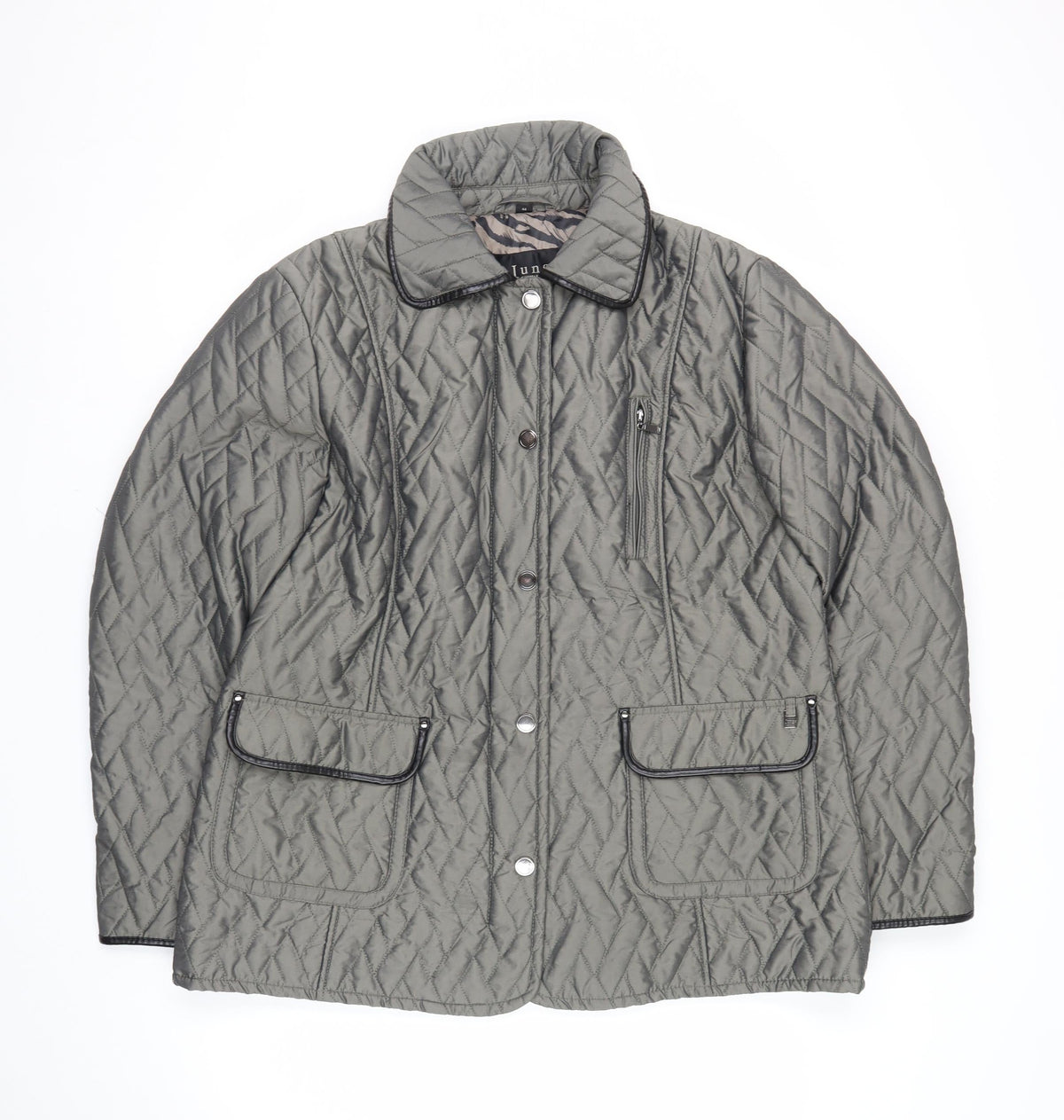 Junge Women’s Grey UK 18 Quilted Padded Snap Front Jacket