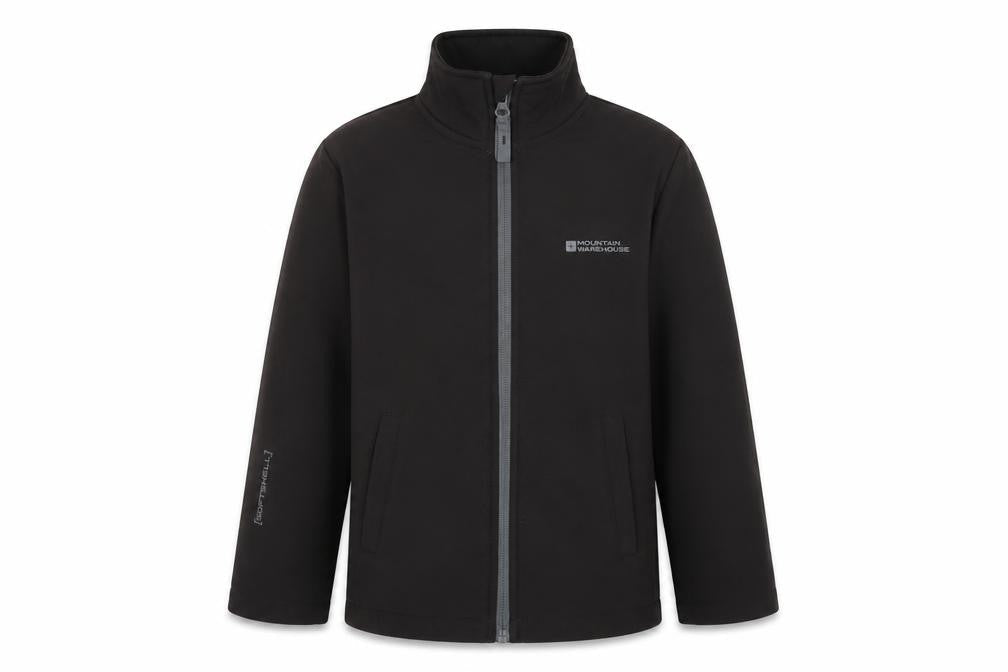 Mountain Warehouse Boys Black 5-6 Years Softshell Water Resistant Jacket