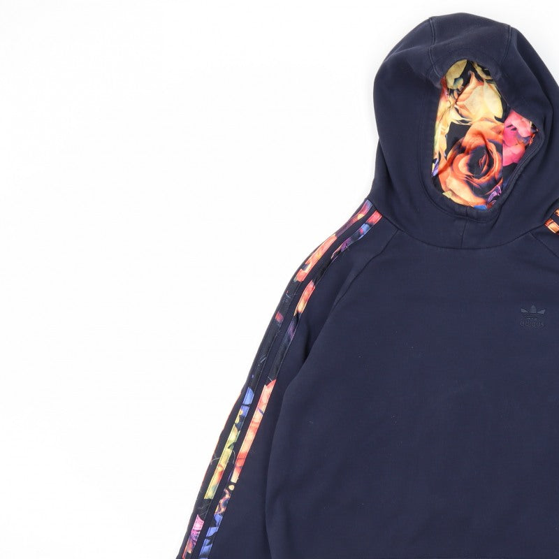 Adidas Girls Black 14-15 Years Floral Stripe Pullover Hoodie