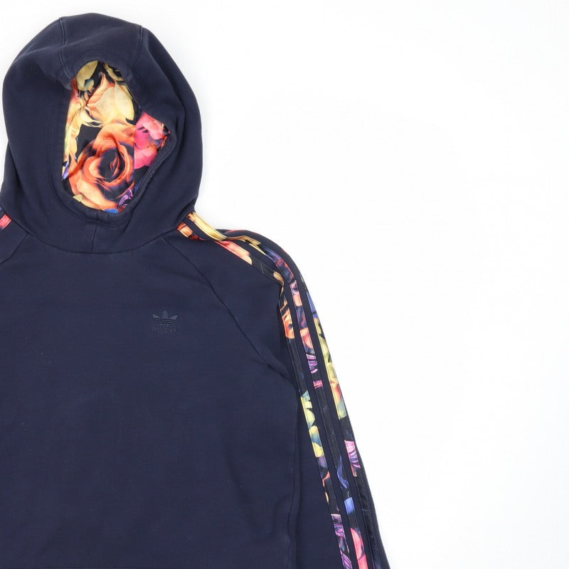 Adidas Girls Black 14-15 Years Floral Stripe Pullover Hoodie