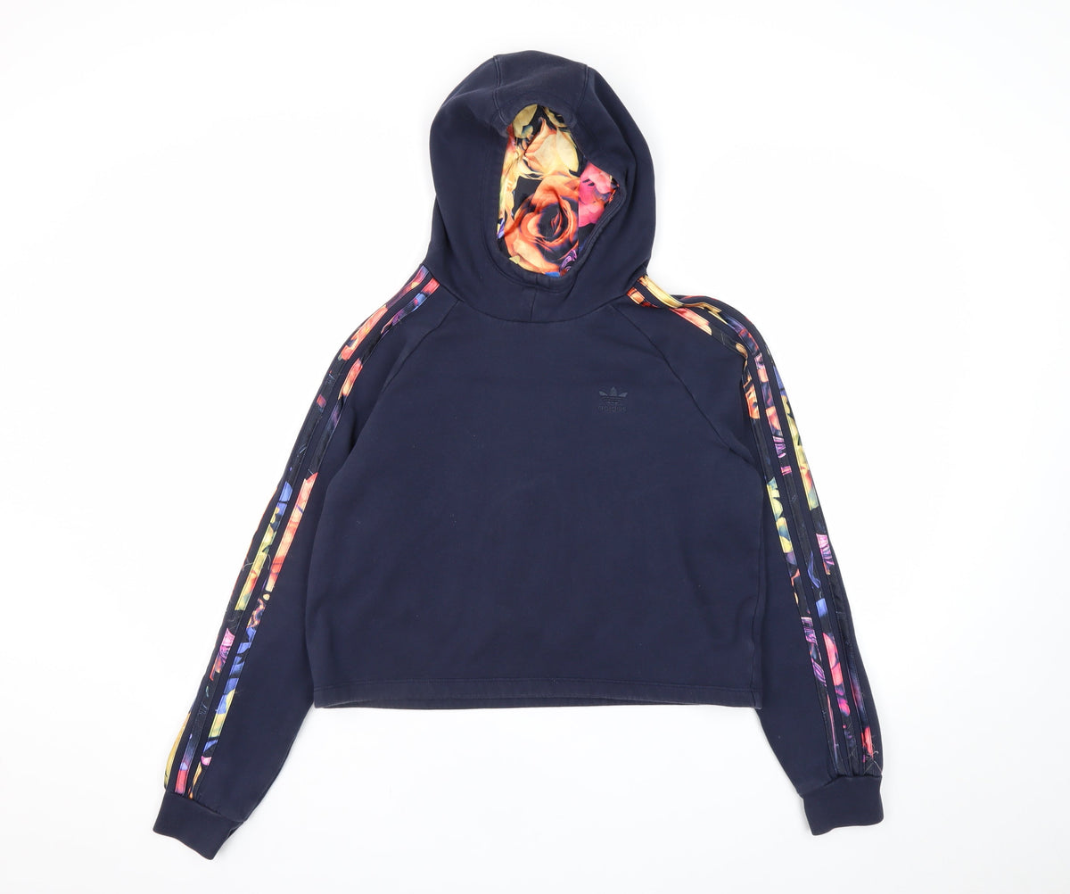 Adidas Girls Black 14-15 Years Floral Stripe Pullover Hoodie