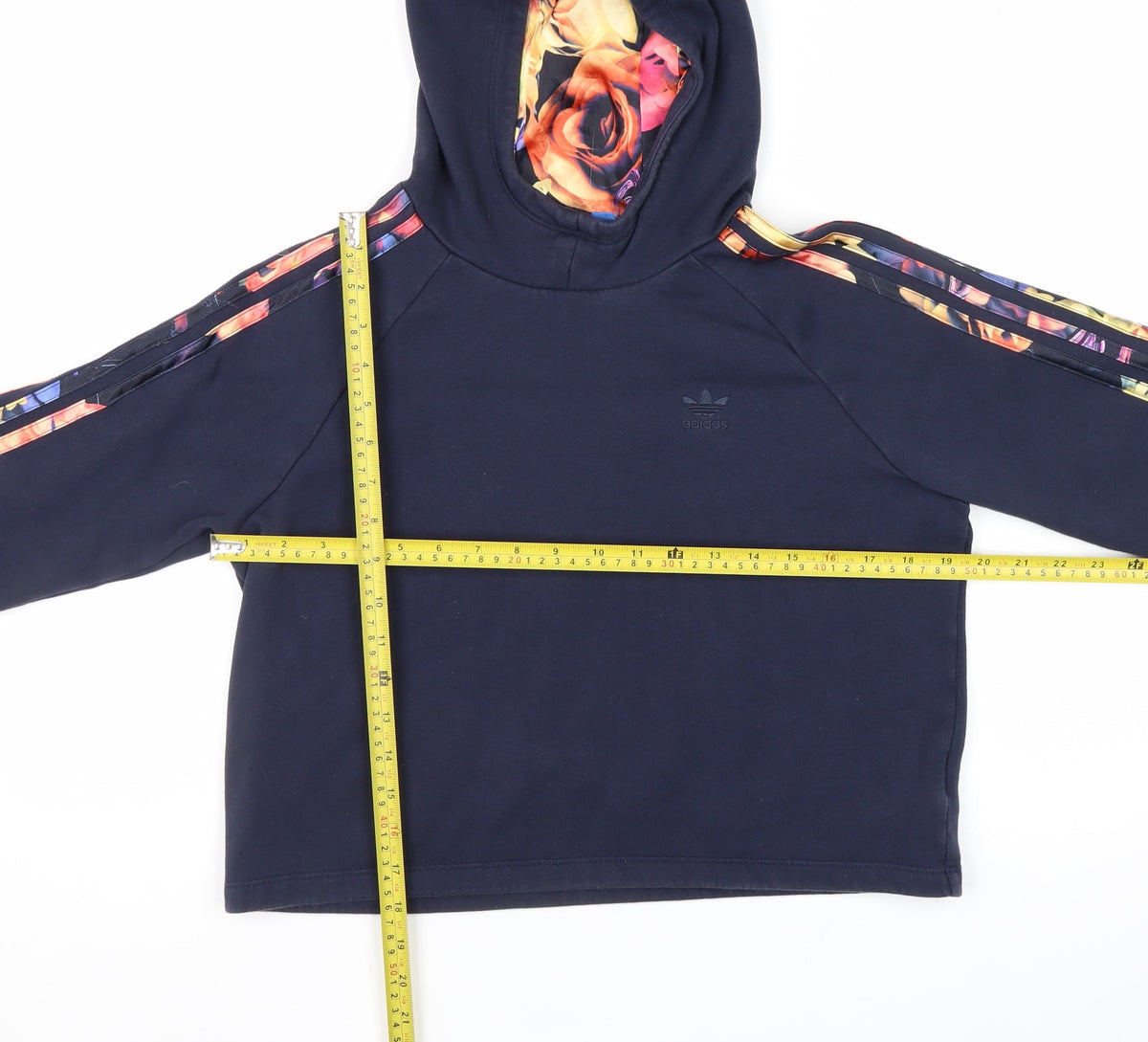 Adidas Girls Black 14-15 Years Floral Stripe Pullover Hoodie