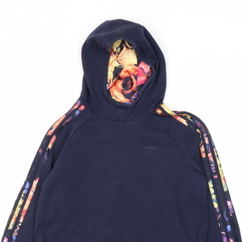 Adidas Girls Black 14-15 Years Floral Stripe Pullover Hoodie